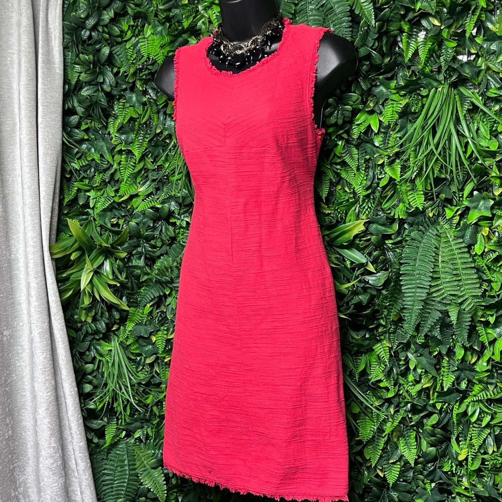 Banana Republic Dress Size 2 Red‎ Textured Frayed Hem Sleeveless Sheath 3355